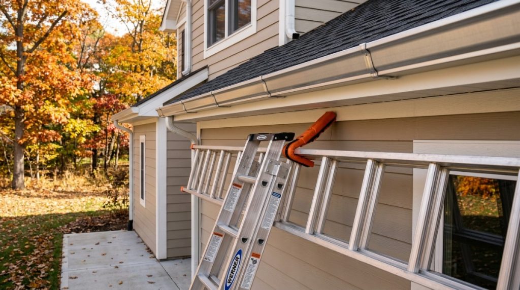 Plastic gutter clips securing Christmas lights along a roof edge