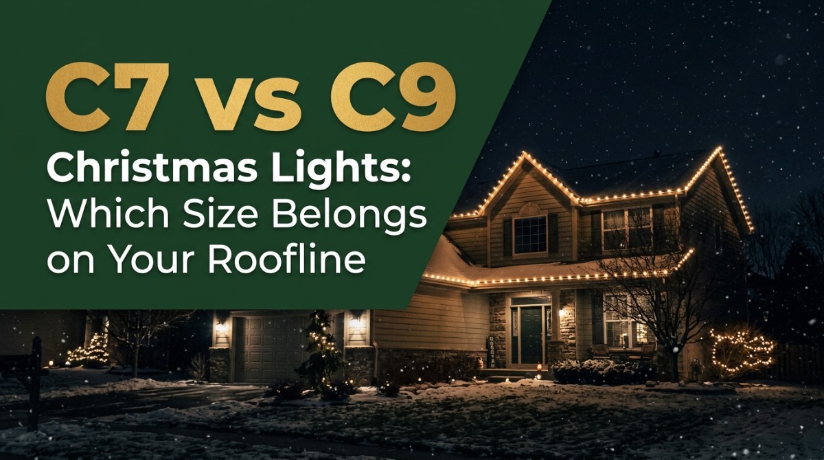 C7 vs C9 Christmas lights comparison showing two different bulb sizes