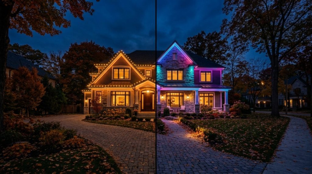 Permanent color changing LED lights for Halloween roofline decorations