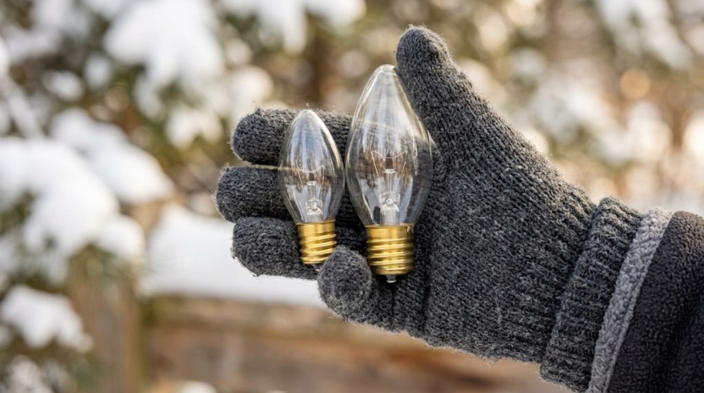 Commercial grade LED C7 and C9 Christmas bulbs side by side